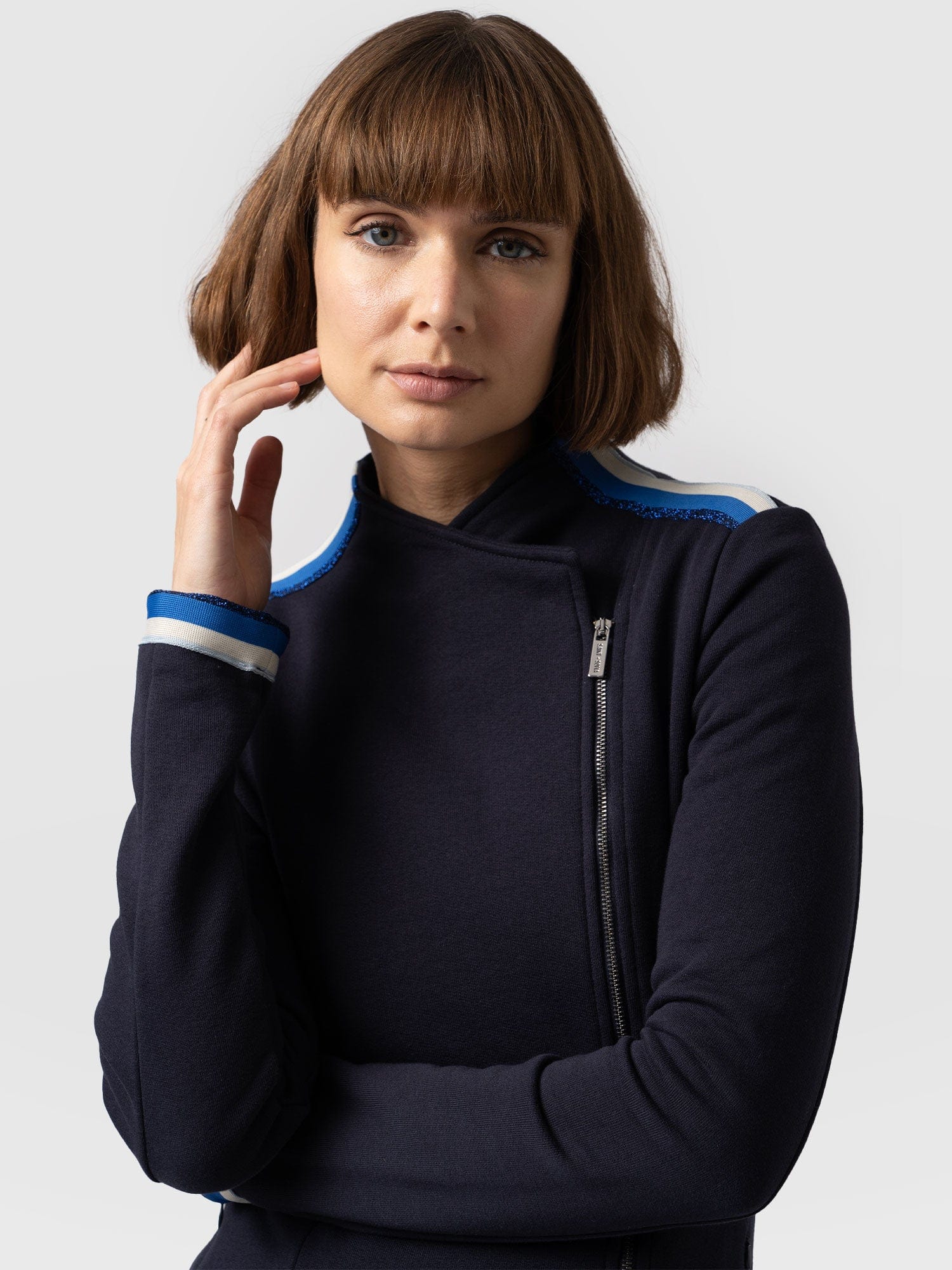 Cotton Biker Jacket - Navy Blue Stripe
